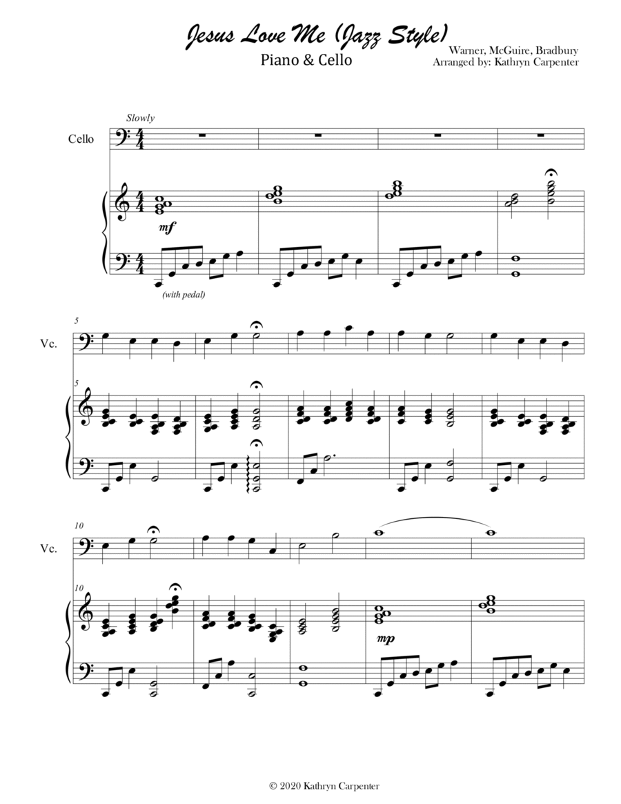 Jesus Loves Me (Piano & Cello) Jazz Style Piano scores gallery preview page 1