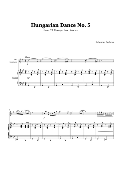 Hungarian Dance No. 5 by Brahms for Alto Sax and Piano image number null