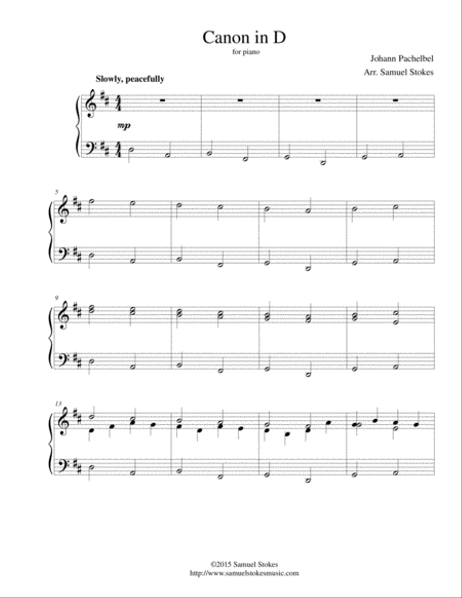 Pachelbel's Canon in D - authentic piano arrangement Piano Solo scores gallery preview page 1