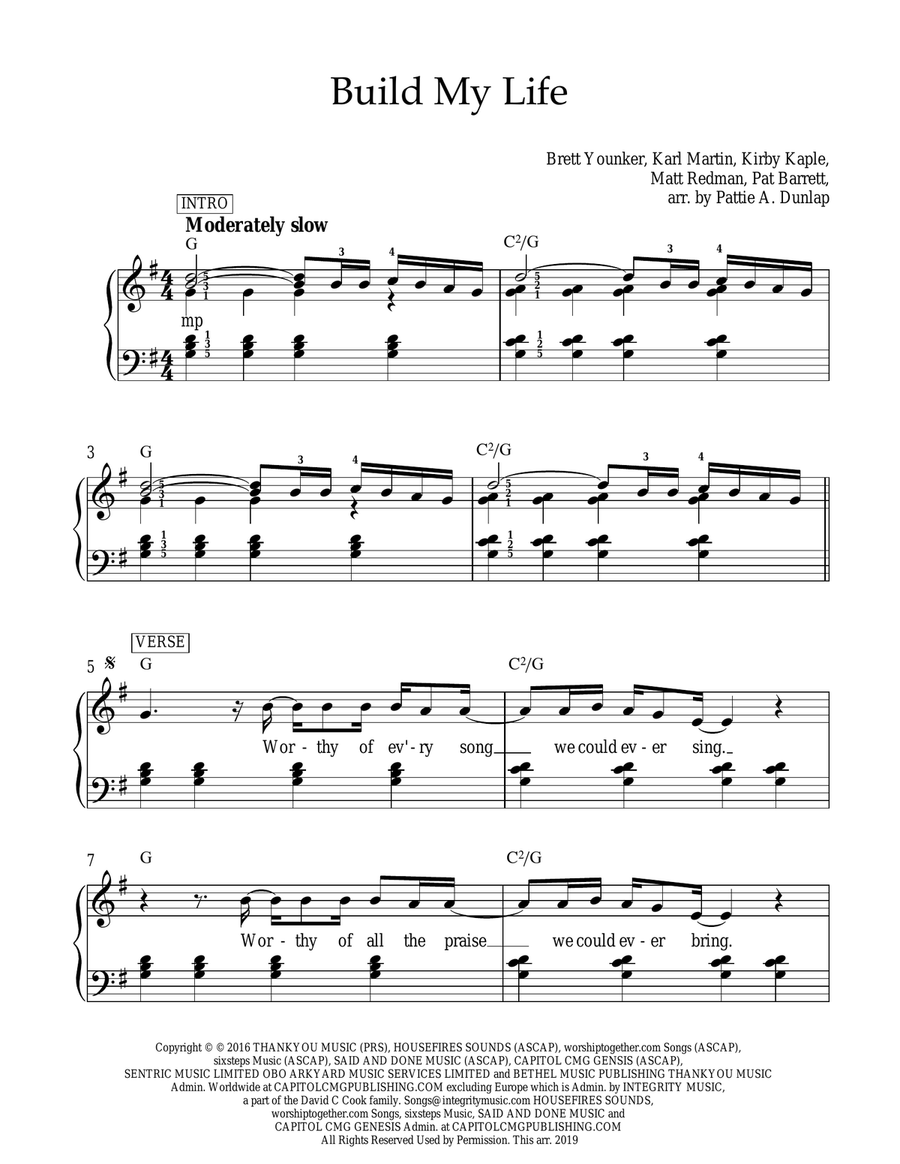 Build My Life Piano, Vocal scores gallery preview page 1