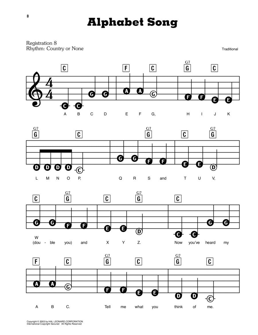 Alphabet Song Electronic Keyboard scores gallery preview page 1