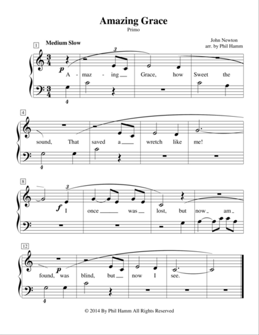 Amazing Grace-Easy by John Newton Piano Method - Digital Sheet Music