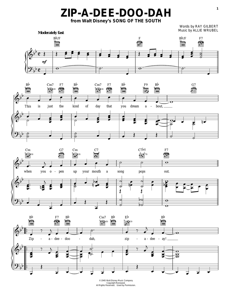 Zip-A-Dee-Doo-Dah (from Song Of The South) Guitar scores gallery preview page 1
