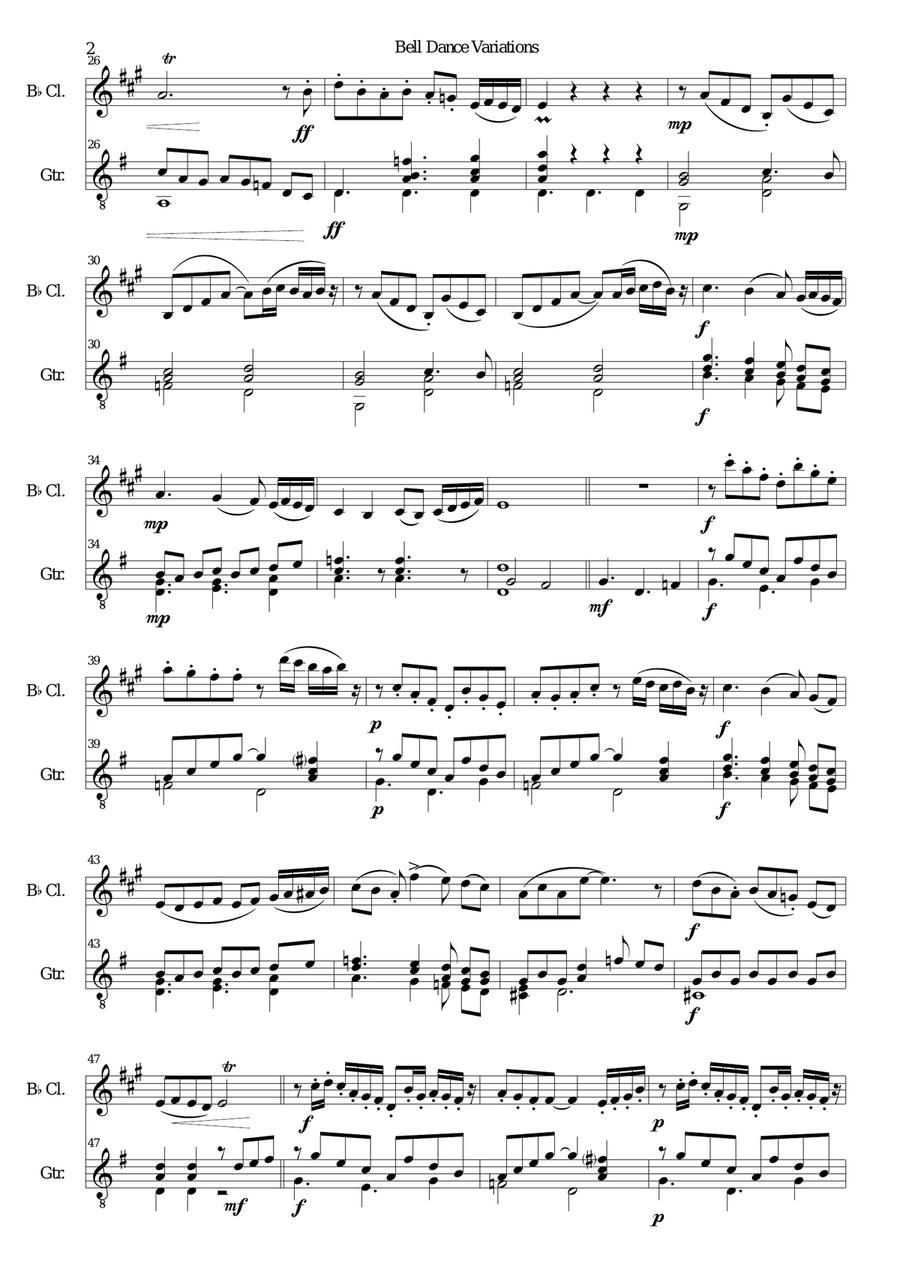 Bell Dance Variations for clarinet and guitar Clarinet scores gallery preview page 2