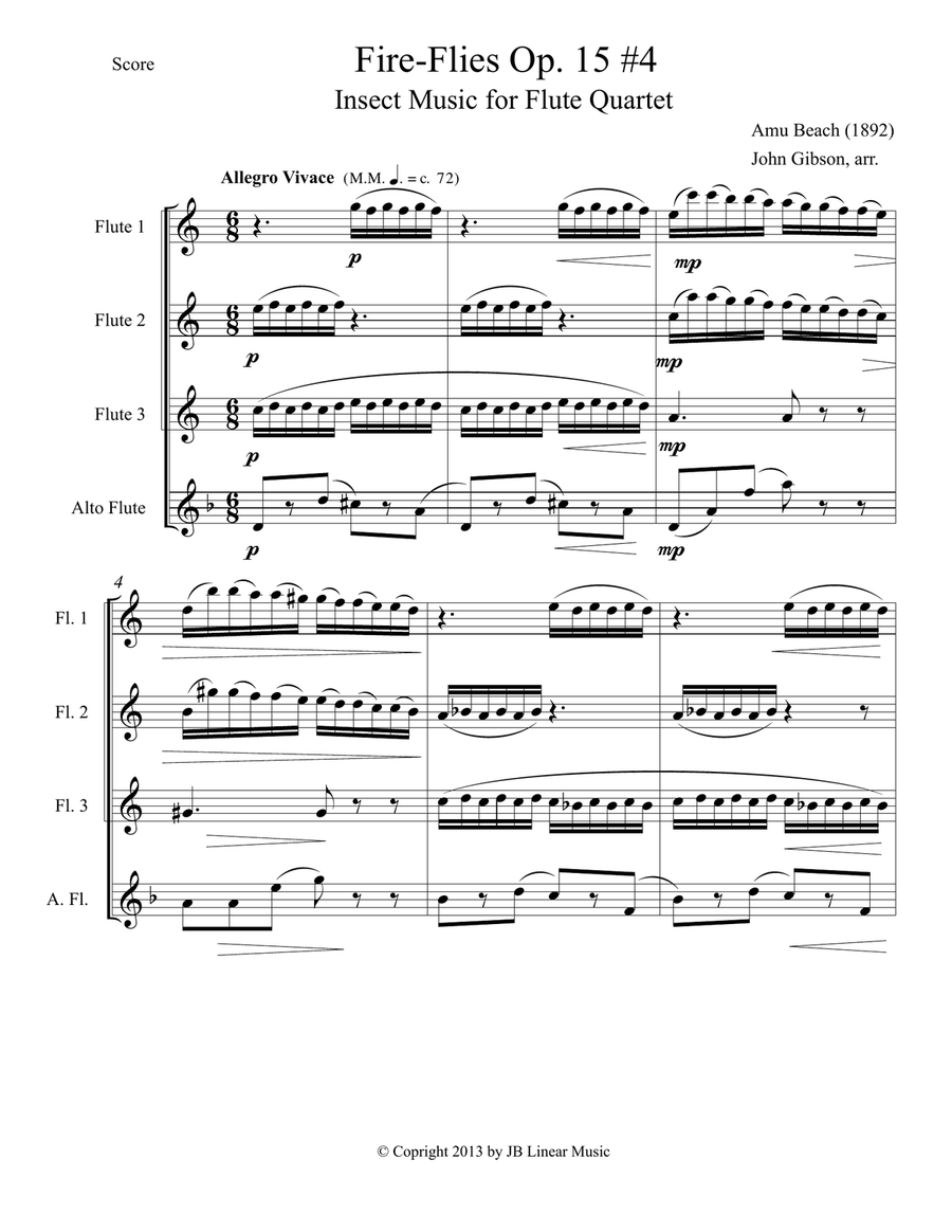 Amy Beach - Fire Flies - set for Flute Quartet Flute Quartet scores gallery preview page 2