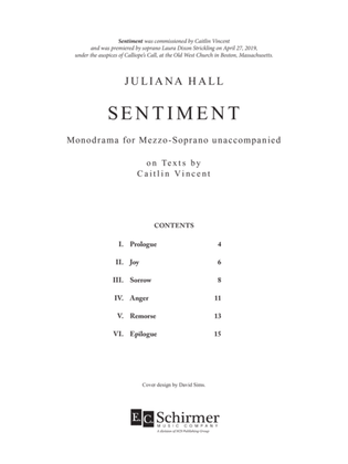 Book cover for Sentiment: Monodrama for Mezzo-Soprano Solo unaccompanied (Downloadable)