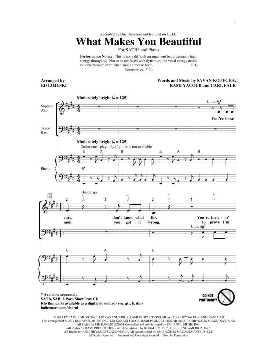 What Makes You Beautiful 4-Part scores gallery preview page 1