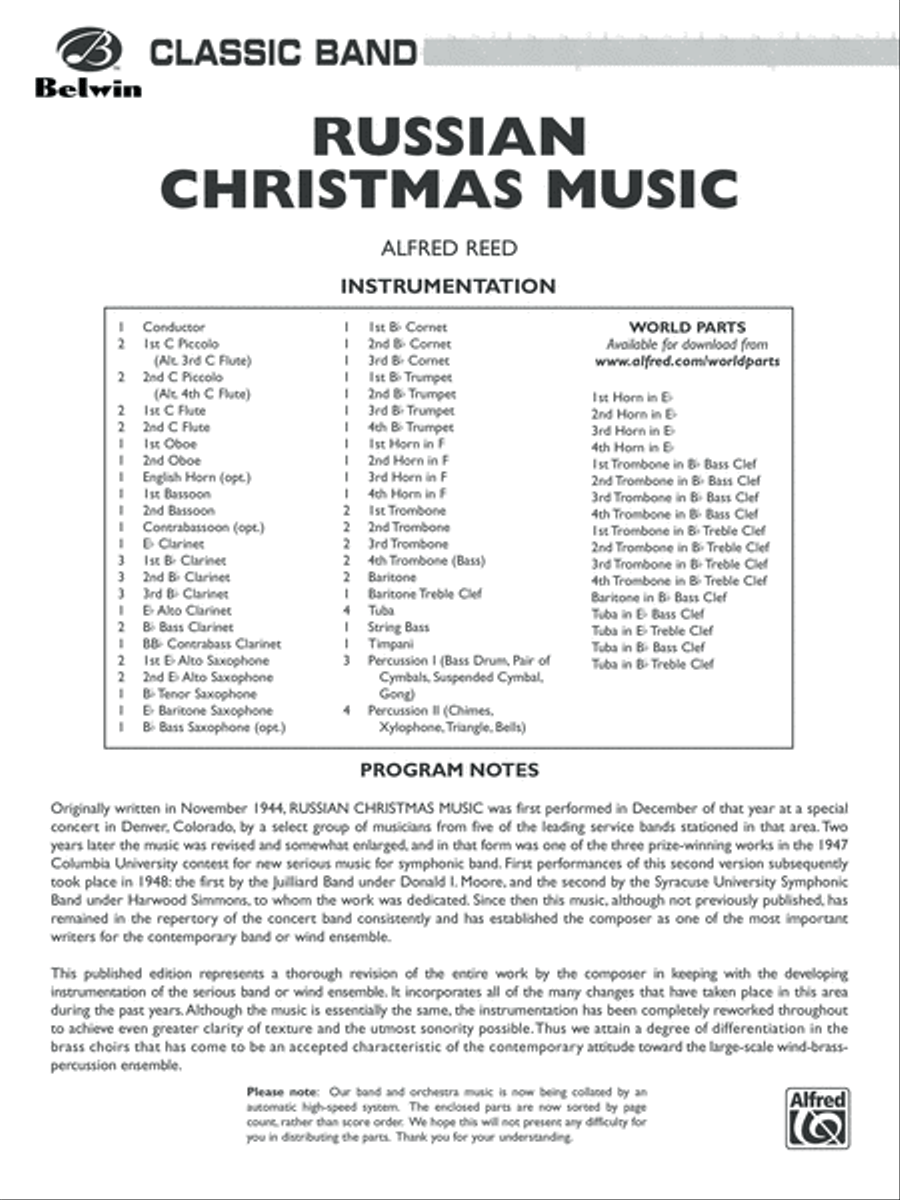 Russian Christmas Music: Score