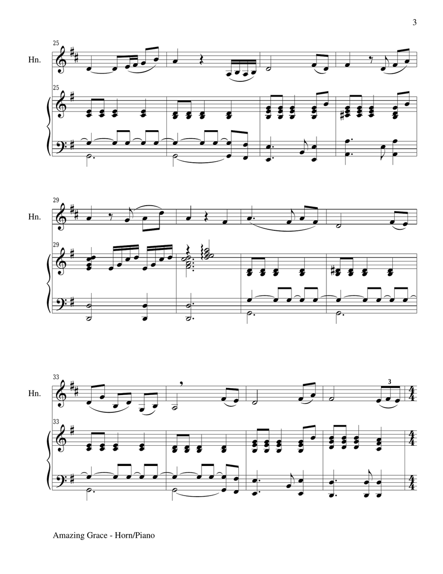 AMAZING GRACE (Horn Piano and Horn Part) AMAZING GRACE (Horn Piano and Horn Part) Piano scores gallery preview page 3