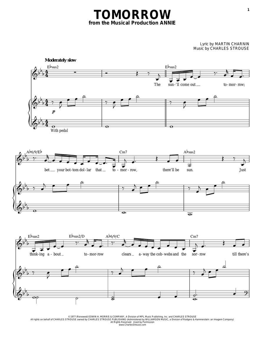 Tomorrow Piano, Vocal scores gallery preview page 1