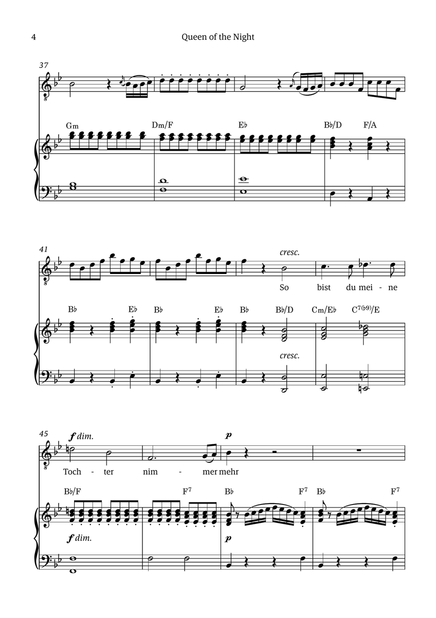Queen of the Night (aria) - for TENOR in G minor (with chords) Chamber Music scores gallery preview page 4