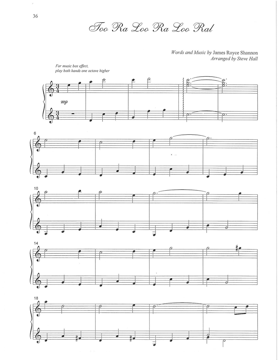 Too ra loo ra loo ra (Solo Piano in C) Piano Solo scores gallery preview page 1