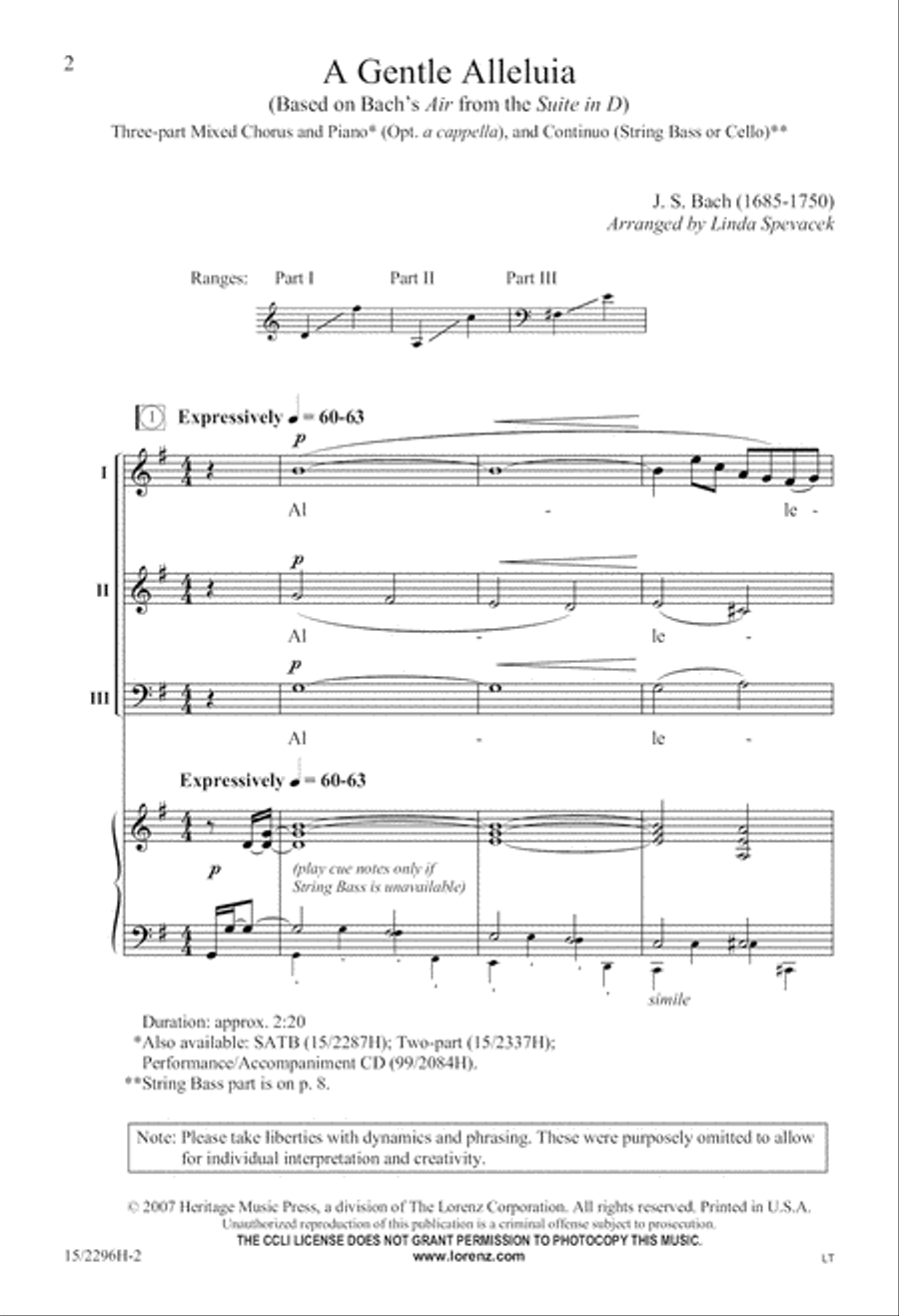 A Gentle Alleluia 3-Part scores gallery preview page 2