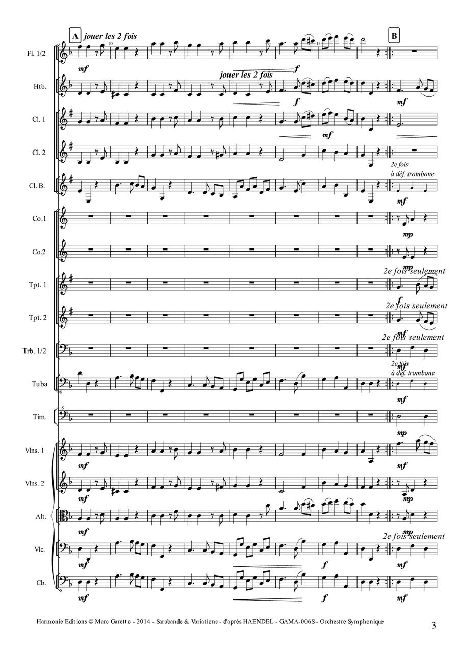 Sarabande & Variations - Georg Friedrich Haendel - Barry Lyndon Soundtrack for Full Orchestra (or St Full Orchestra scores gallery preview page 3