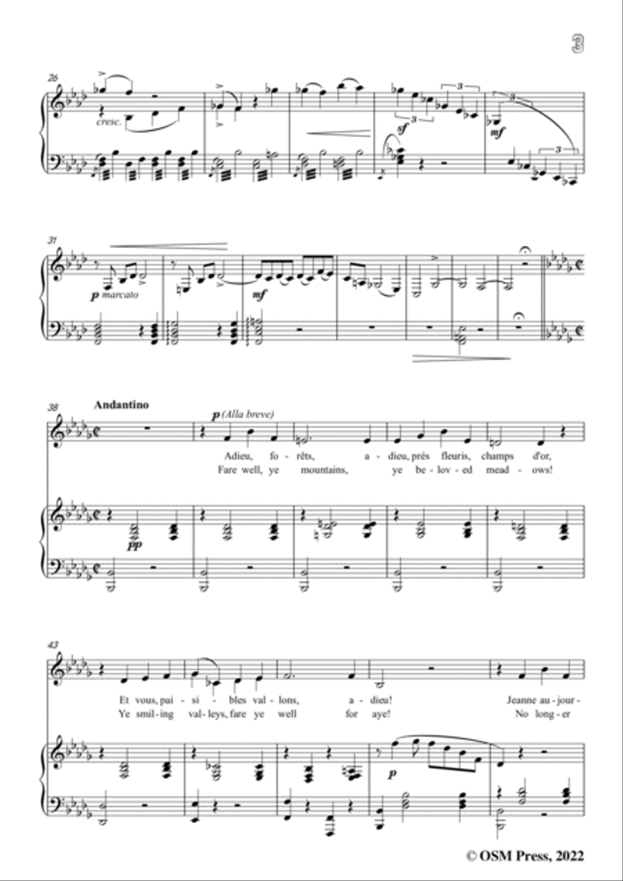 Tchaikovsky-Adieu,forêts,from Jeanne D'arc,in A flat Major,for Voice and Pinao Voice scores gallery preview page 5