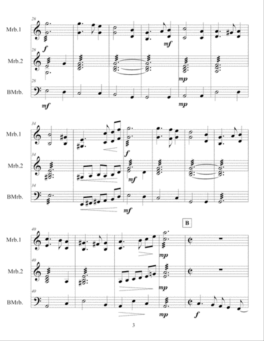 Variations on Green Sleeves for Marimba Trio Small Ensemble scores gallery preview page 4