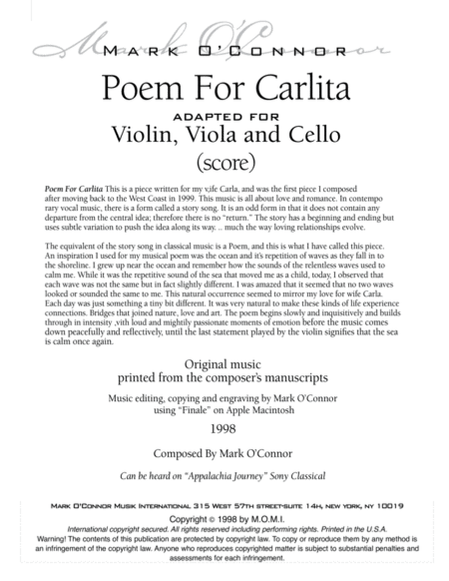 Poem For Carlita (score - vln, vla, cel) image number null