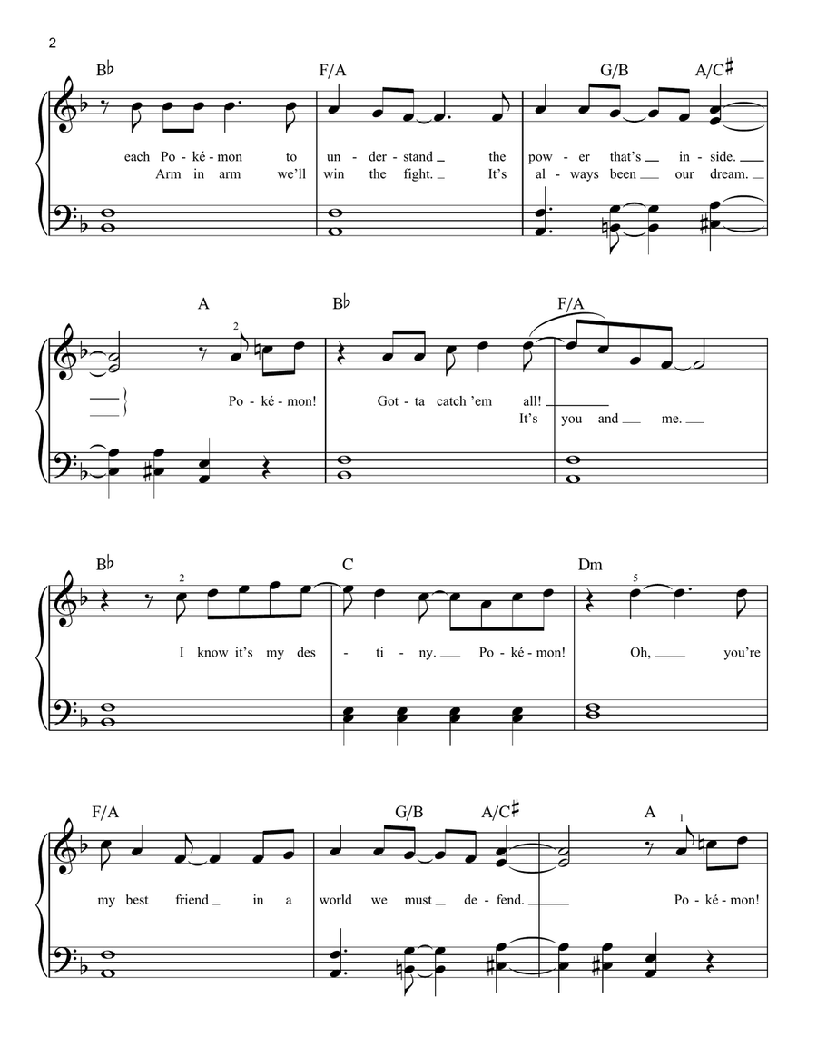 Pokemon Theme Easy Piano scores gallery preview page 2