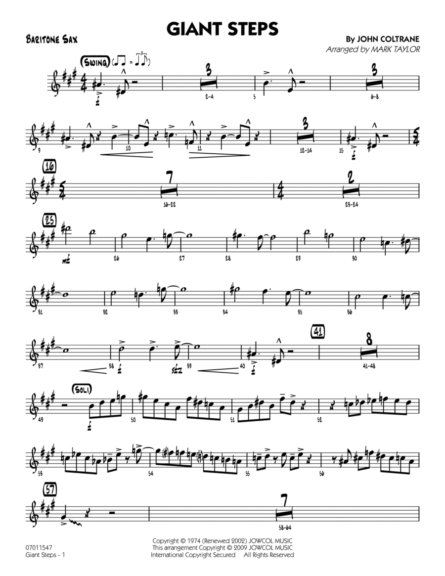 Giant Steps (arr. Mark Taylor) - Baritone Sax Jazz Ensemble scores gallery preview page 1