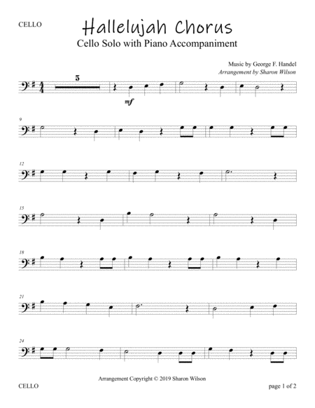 Hallelujah Chorus from Handel's "Messiah" (Easy Cello Solo with Piano Accompaniment) image number null