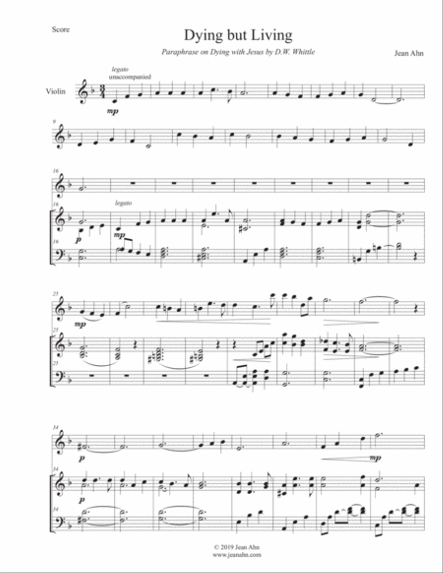 Paraphrase on Dying but Living for violin and piano Violin Solo scores gallery preview page 1