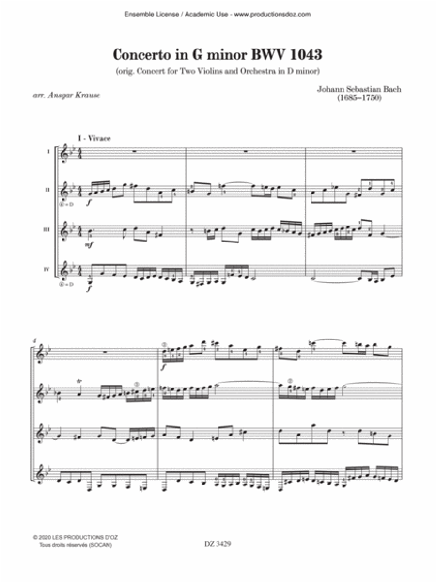Concerto in G minor BWV 1043 Guitar Ensemble scores gallery preview page 3