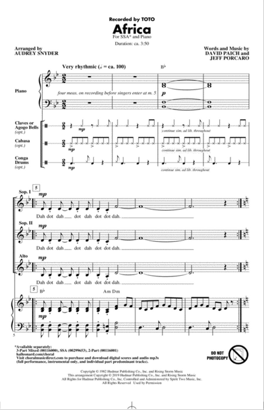 Africa (arr. Audrey Snyder) SSA scores gallery preview page 1