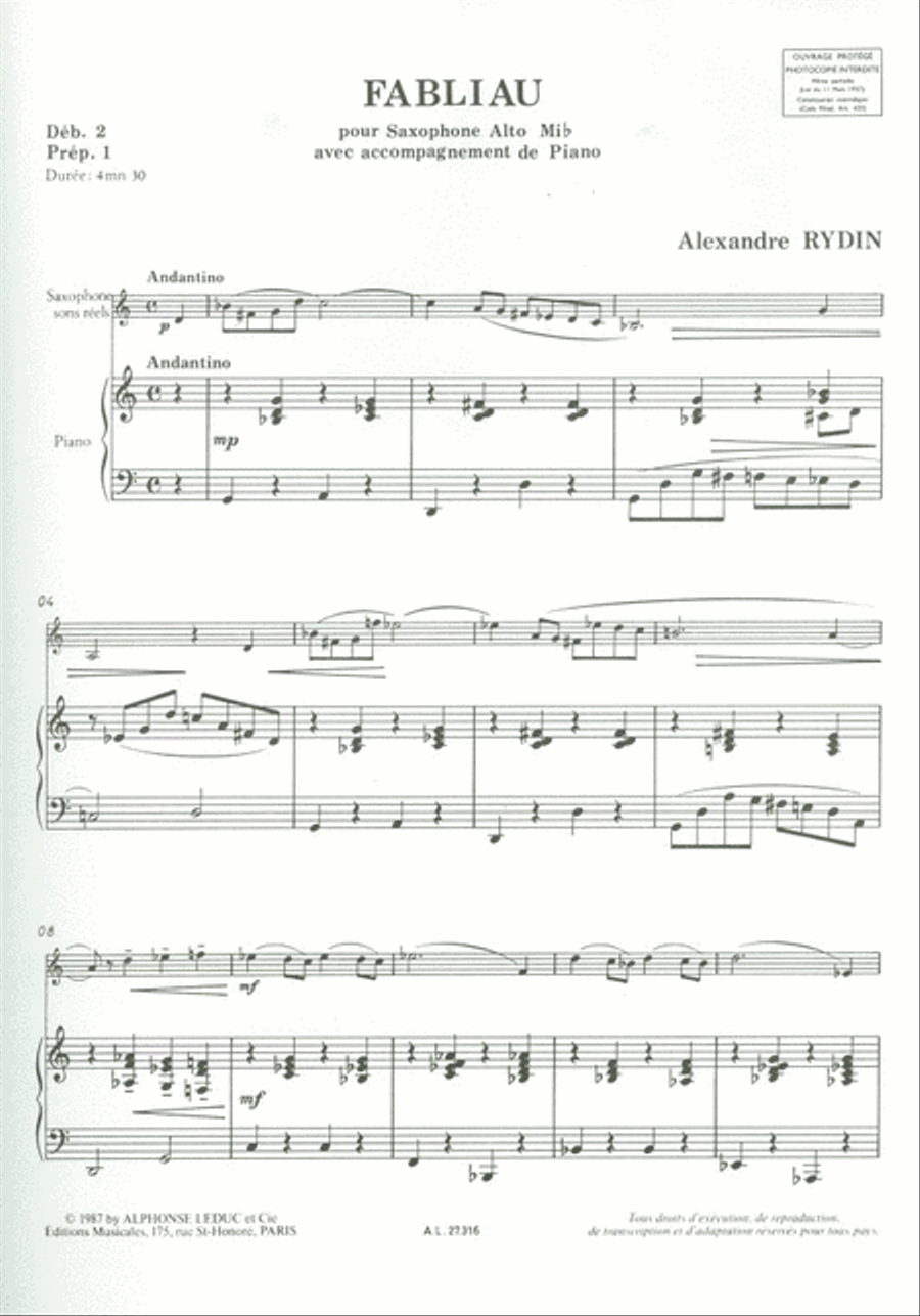 Fablieau (saxophone-alto & Piano) Saxophone scores gallery preview page 2