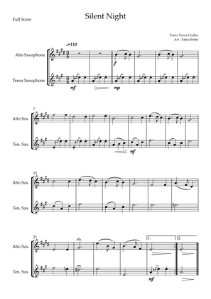 Silent Night (Christmas Song) for Alto Saxophone & Tenor Saxophone Duo