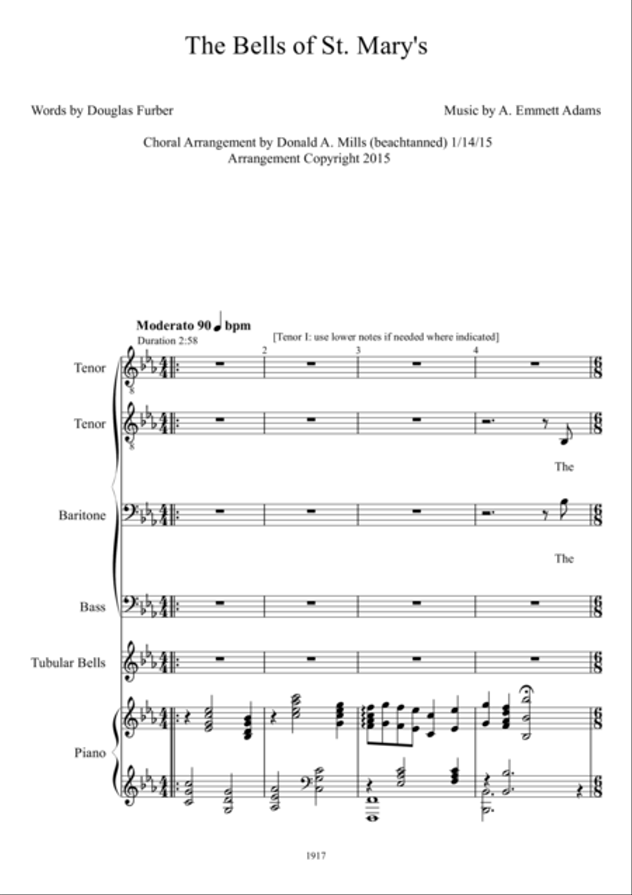 The Bells of St. Mary's The Bells of St. Mary's TTBB scores gallery preview page 1