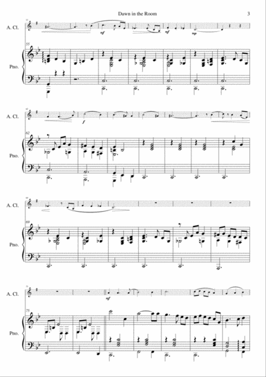 Dawn in the Room for alto clarinet and piano Clarinet scores gallery preview page 3
