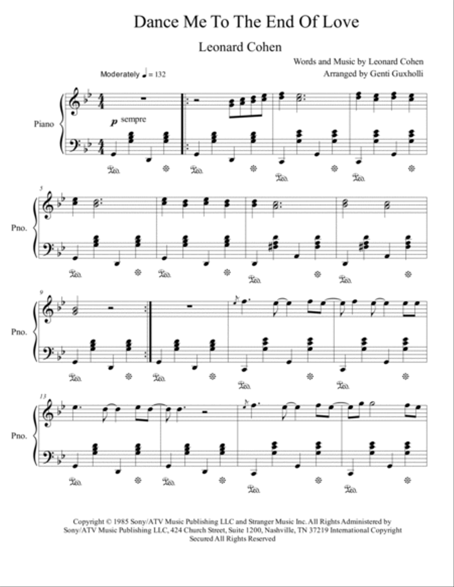 Dance Me To The End Of Love Piano Solo scores gallery preview page 2