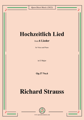 Book cover for Richard Strauss-Hochzeitlich Lied,in E Major