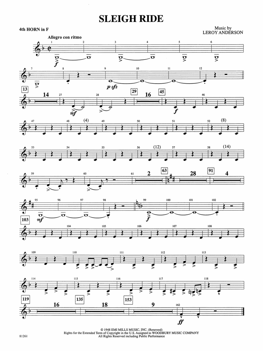 Sleigh Ride: 4th F Horn