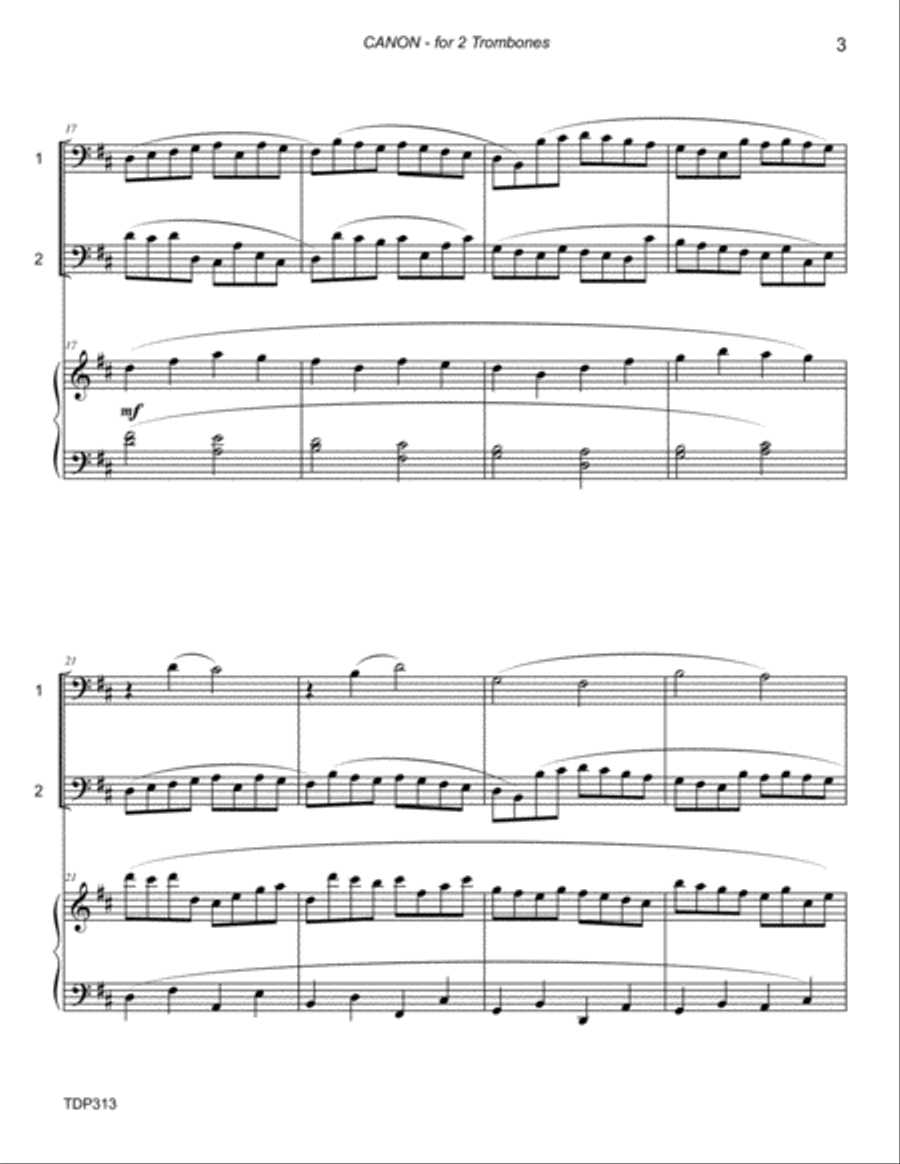 CANON IN D (Pachelbel) - TROMBONE DUET with Piano Accompaniment Brass Duet scores gallery preview page 3