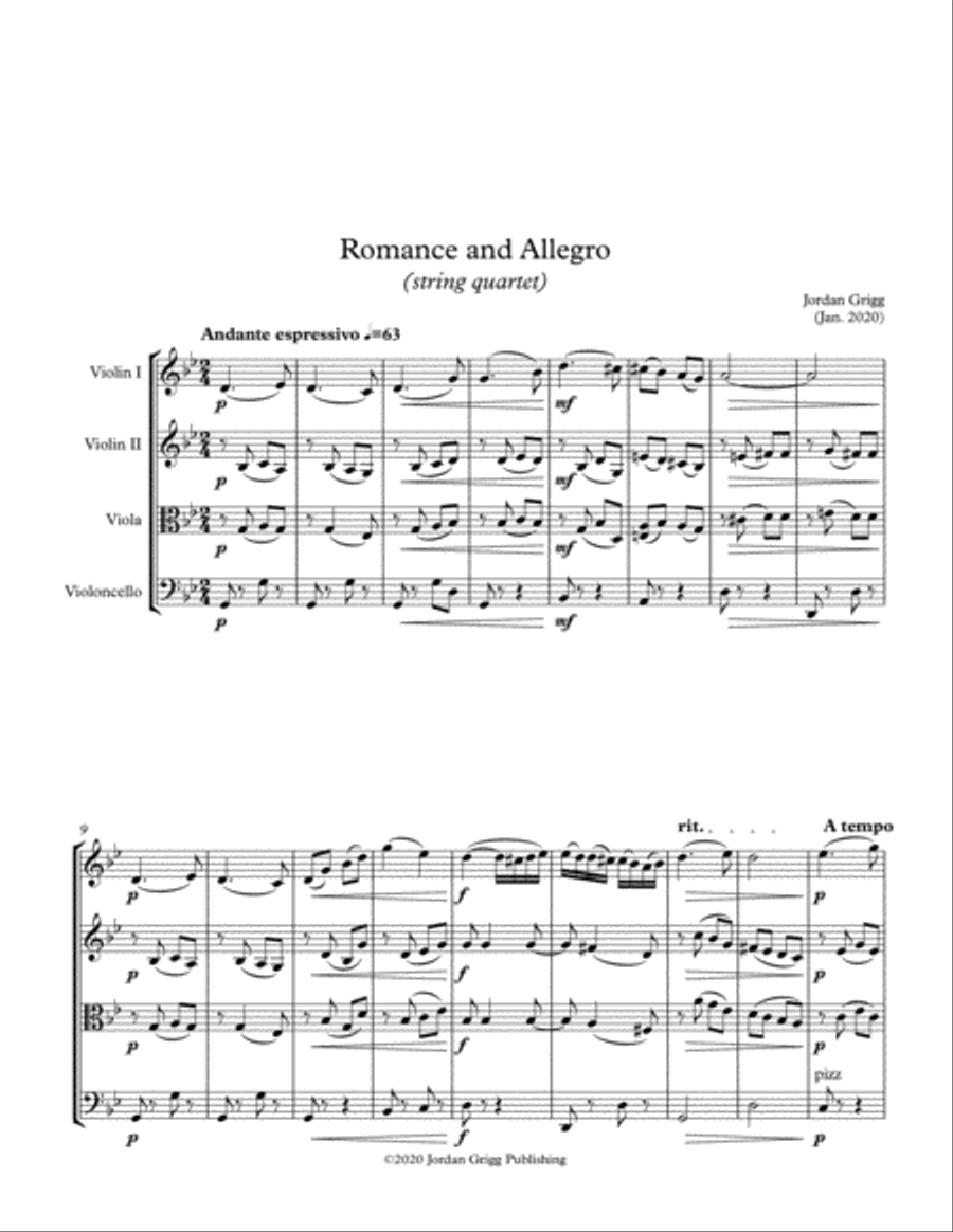 Romance and Allegro (string quartet) String Quartet scores gallery preview page 1