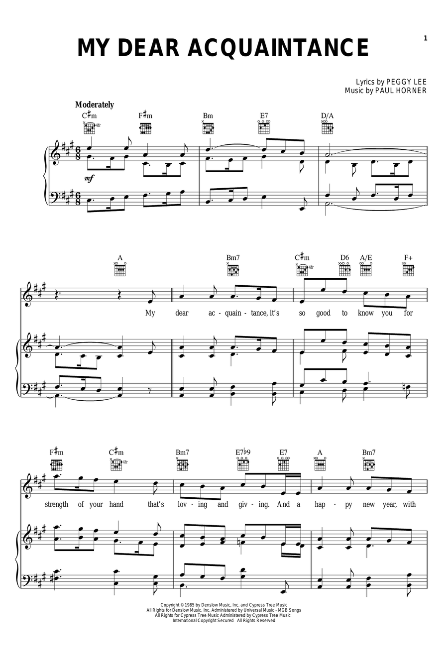 My Dear Acquaintance My Dear Acquaintance Piano, Vocal, Guitar scores gallery preview page 1