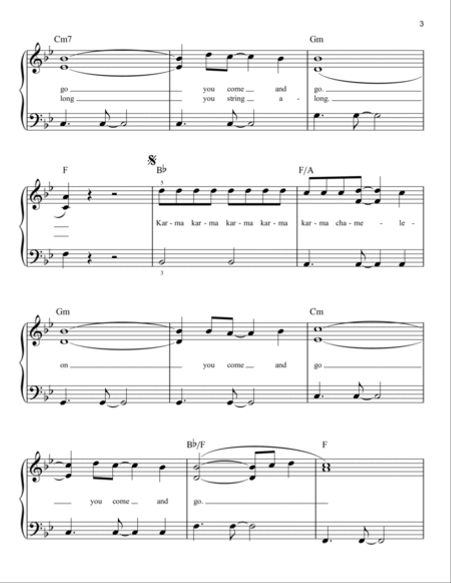 Karma Chameleon Karma Chameleon Easy Piano scores gallery preview page 3