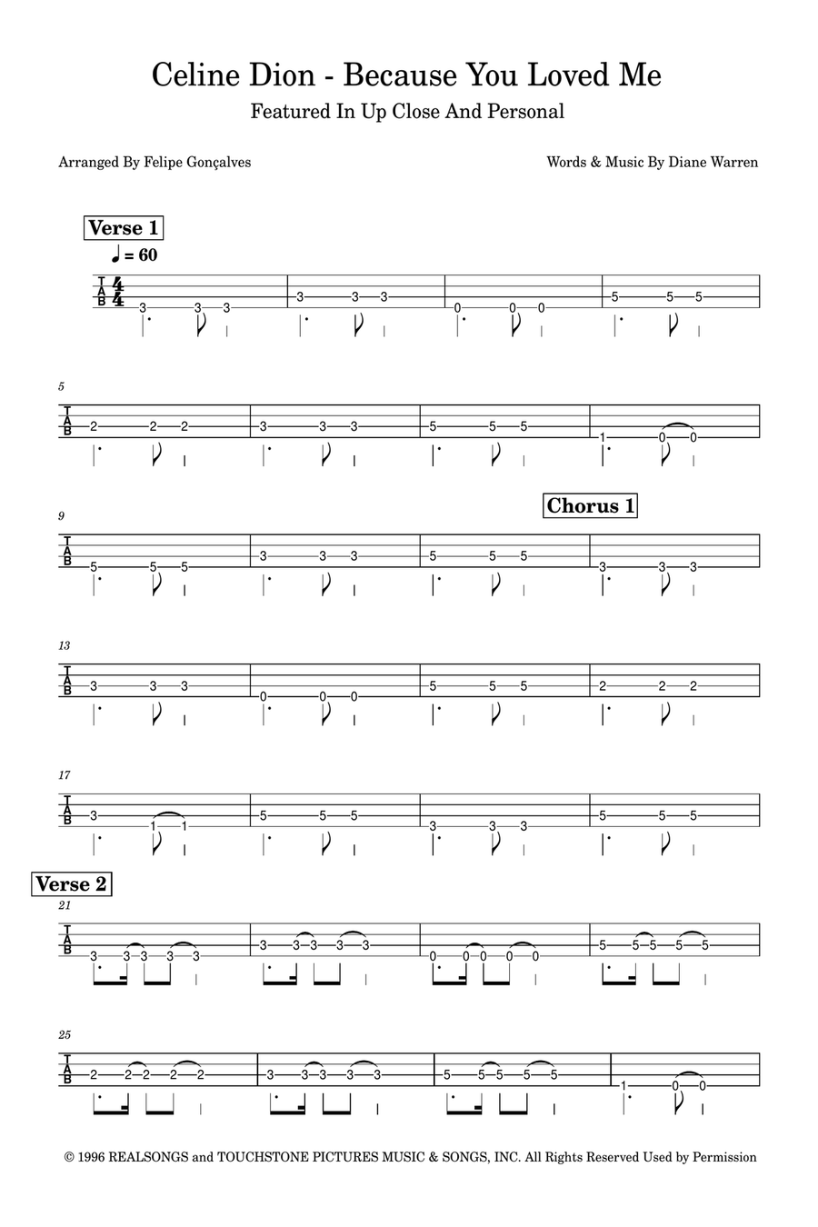 Because You Loved Me Acoustic Guitar scores gallery preview page 1