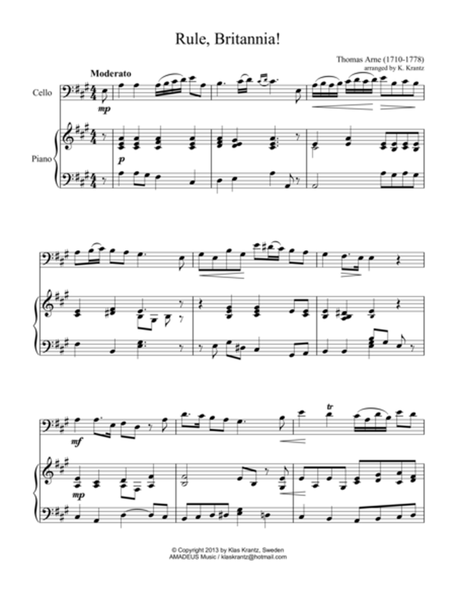 Rule, Britannia for cello and easy piano image number null