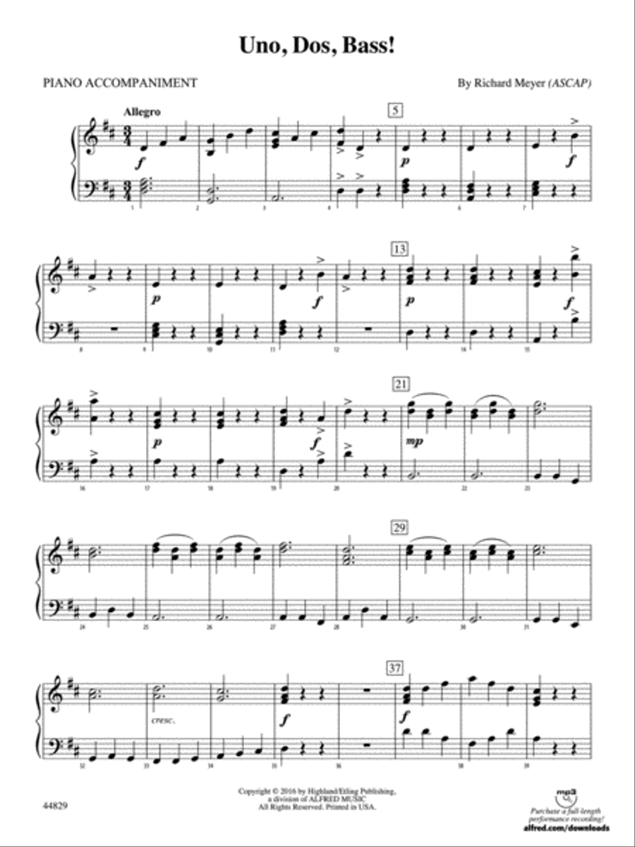 Uno, Dos, Bass!: Piano Accompaniment Orchestra scores gallery preview page 1