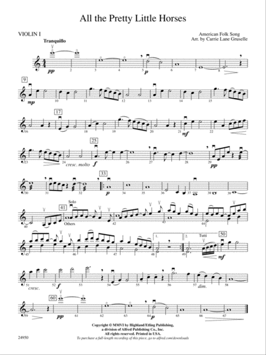 All the Pretty Little Horses: 1st Violin String Orchestra scores gallery preview page 1