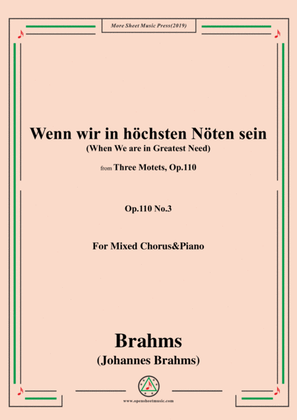Book cover for Brahms-Wenn wir in höchsten Nöten sein,Op.110 No.3,for Mixed Chorus&Pno