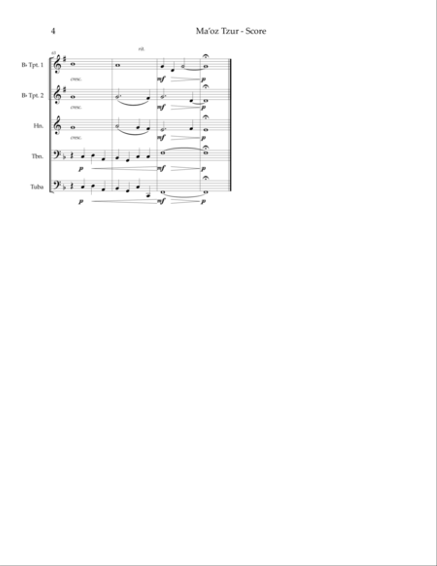 Ma'oz Tzur — Hanukkah hymn arranged for brass quintet image number null