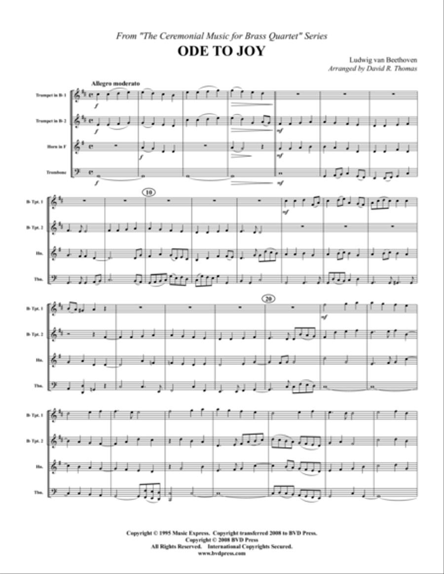 Ode to Joy Brass Quartet scores gallery preview page 1