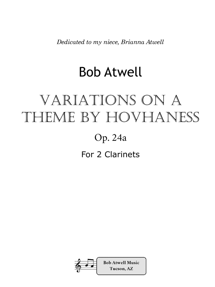 Variations on a Theme by Hovhaness Clarinet Duet scores gallery preview page 1