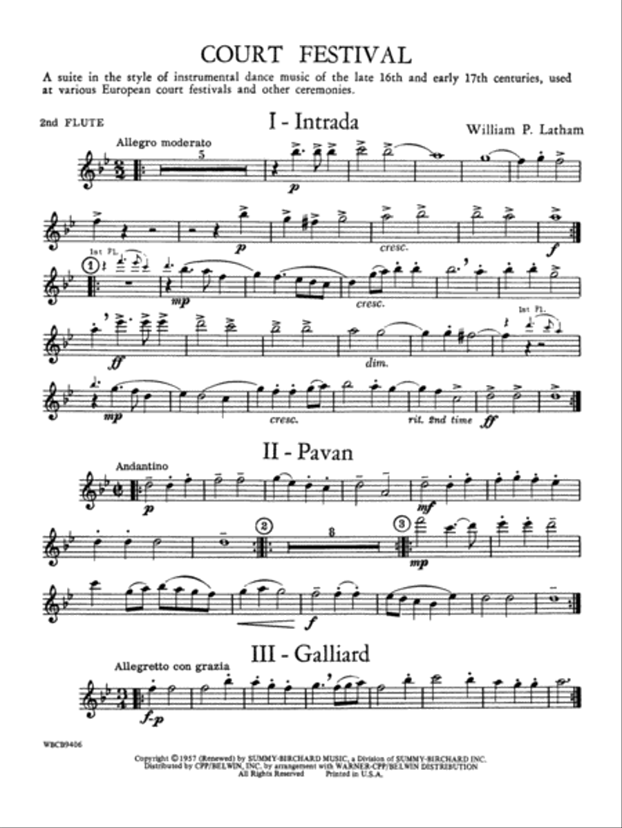 Court Festival (Suite for Concert Band): 2nd Flute Concert Band scores gallery preview page 1