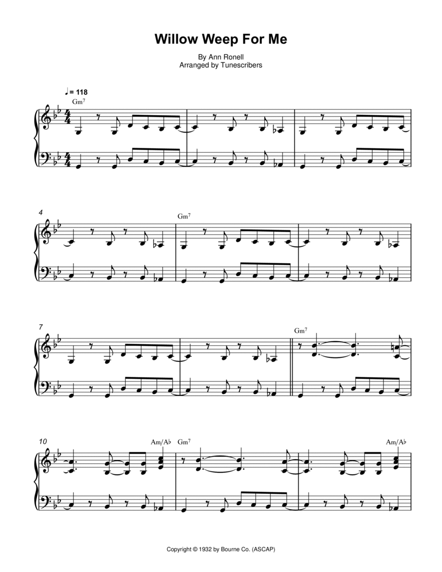 Willow Weep For Me Willow Weep For Me Piano Solo scores gallery preview page 1