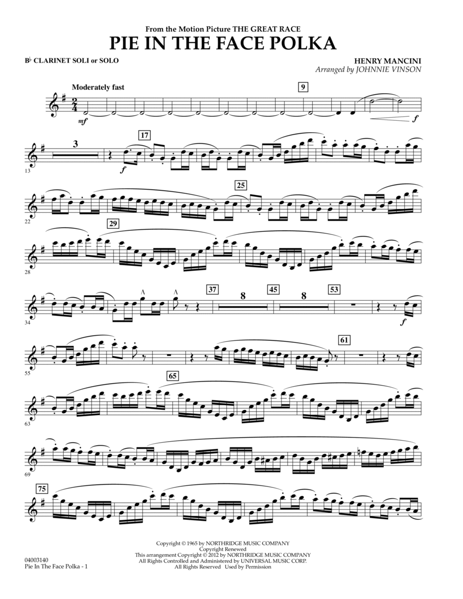 Pie In The Face Polka - Bb Clarinet Solo Concert Band scores gallery preview page 1