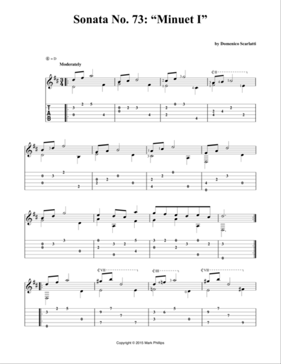 Sonata No. 73: “Minuet I” Classical Guitar scores gallery preview page 1
